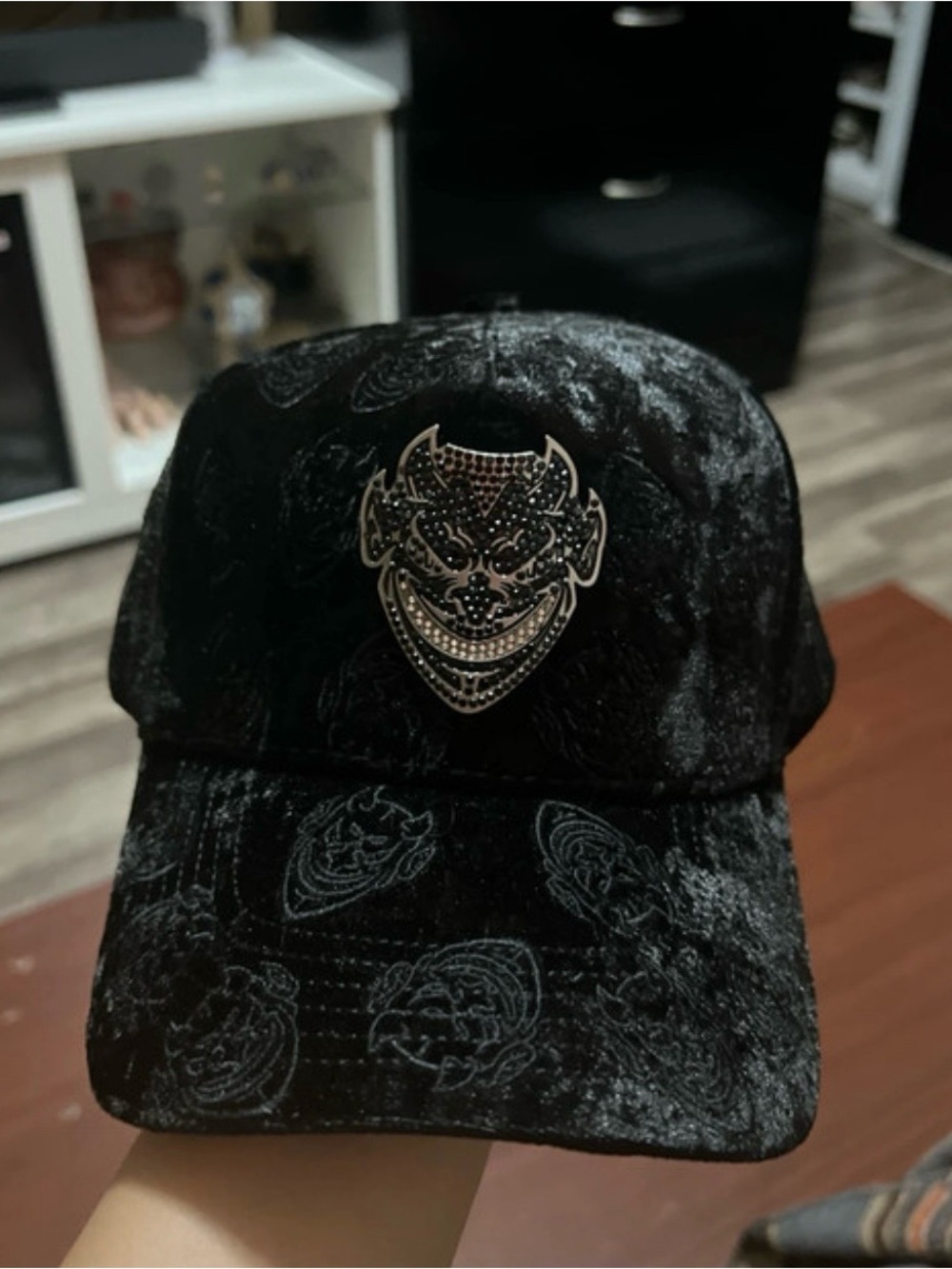 Black Velvet Demon Mask Baseball Cap - Men Accessories